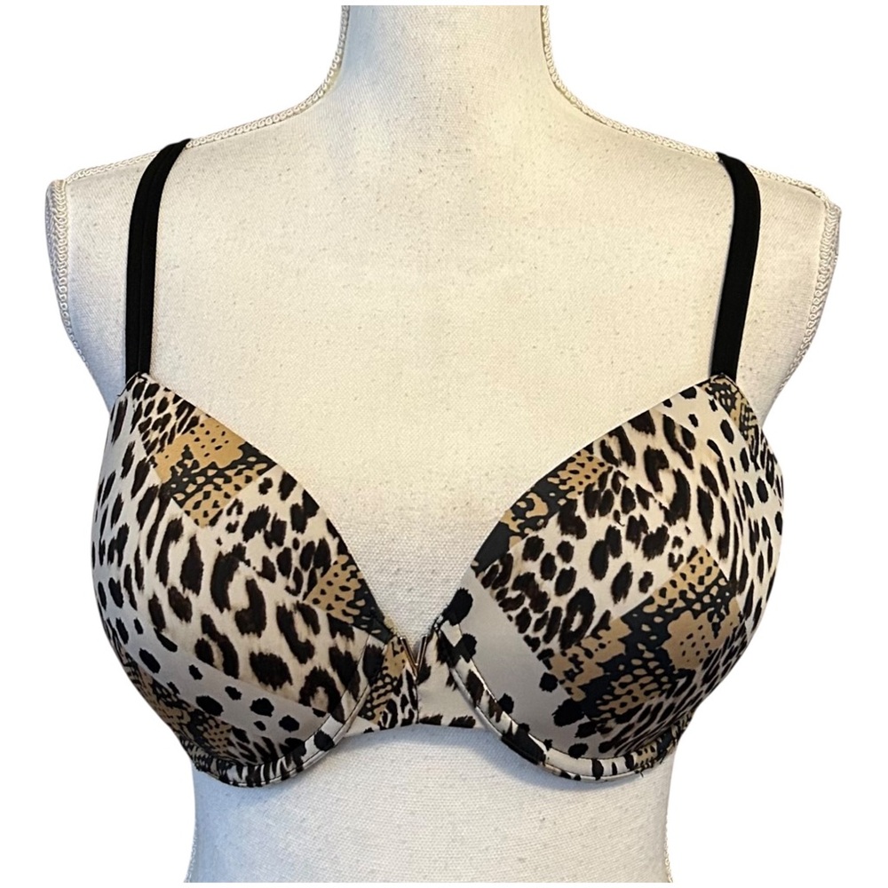 Victoria’s Secret Lined Perfect Coverage Animal Print Bra SZ 32DD Black Tan